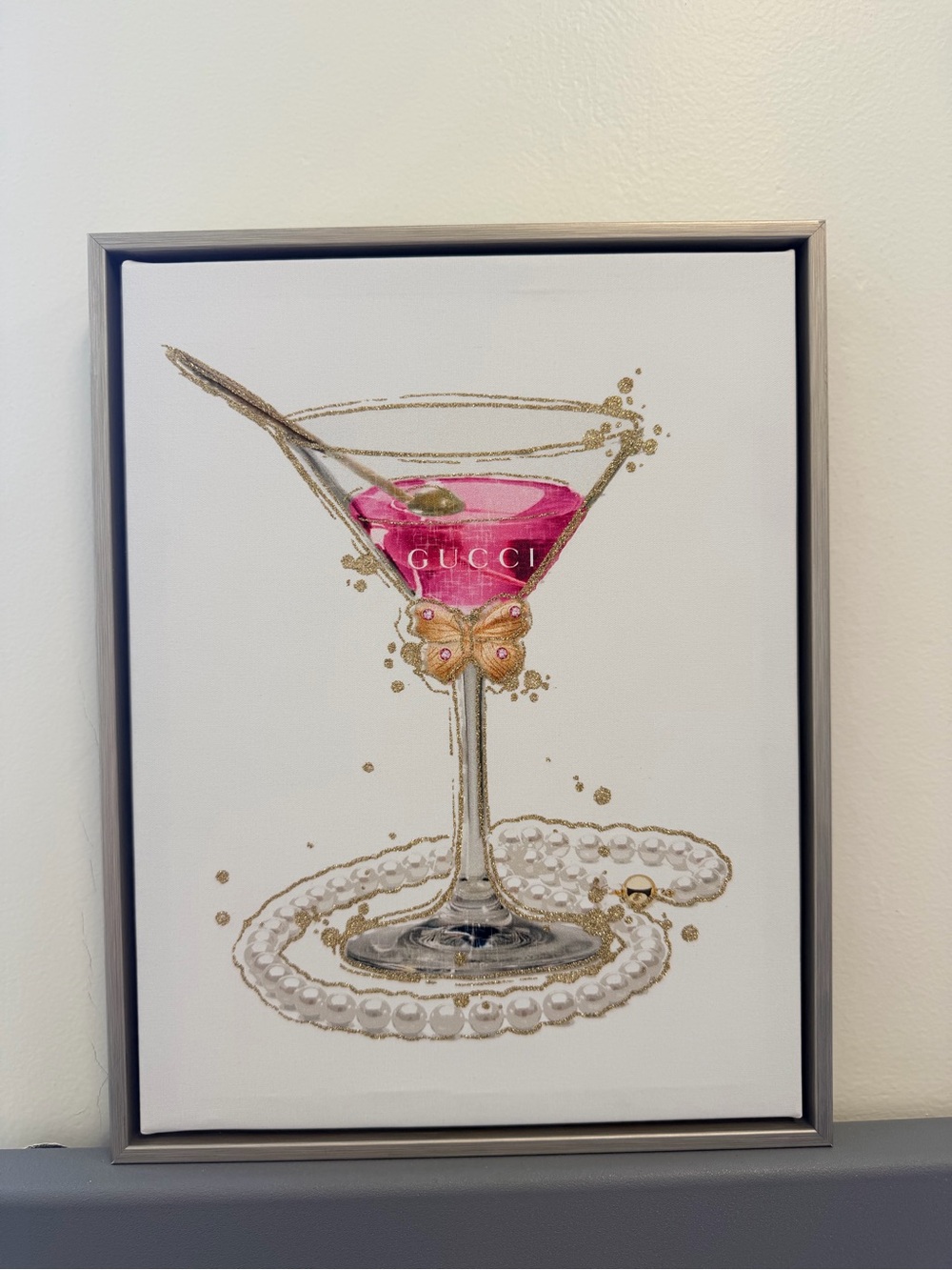 Gucci Pink Martini Canvas Art with Gold Accents